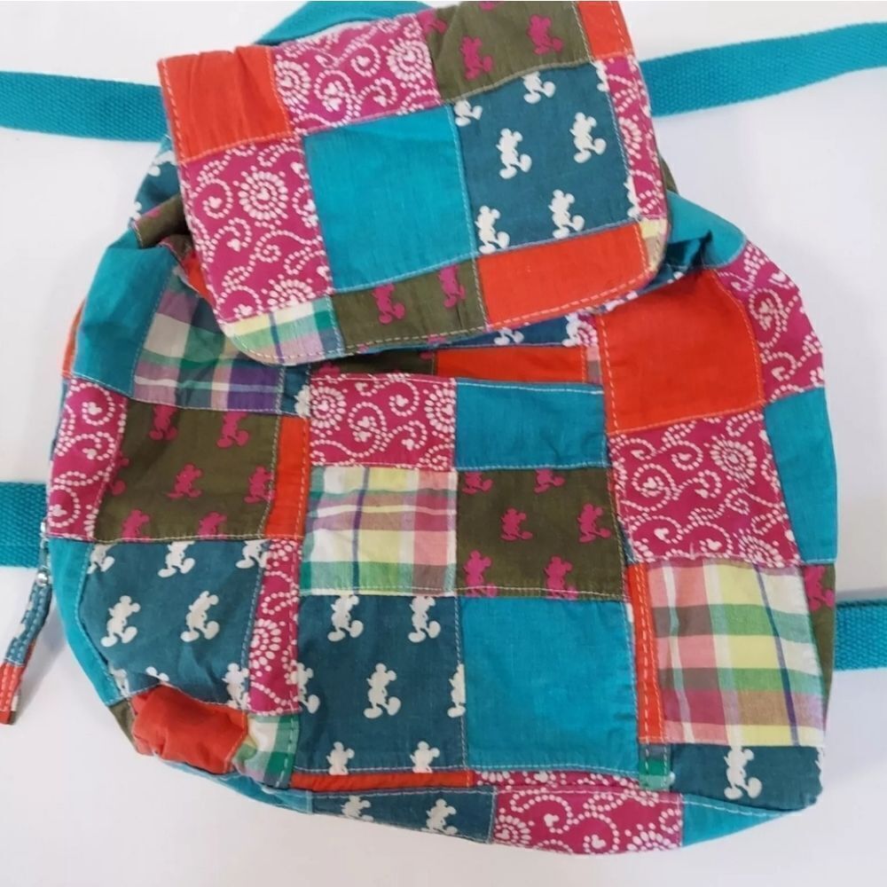Disney Parks Patchwork Mickey Mouse Quilted Multi-Colored Madras Mini Backpack - Picture 3 of 8